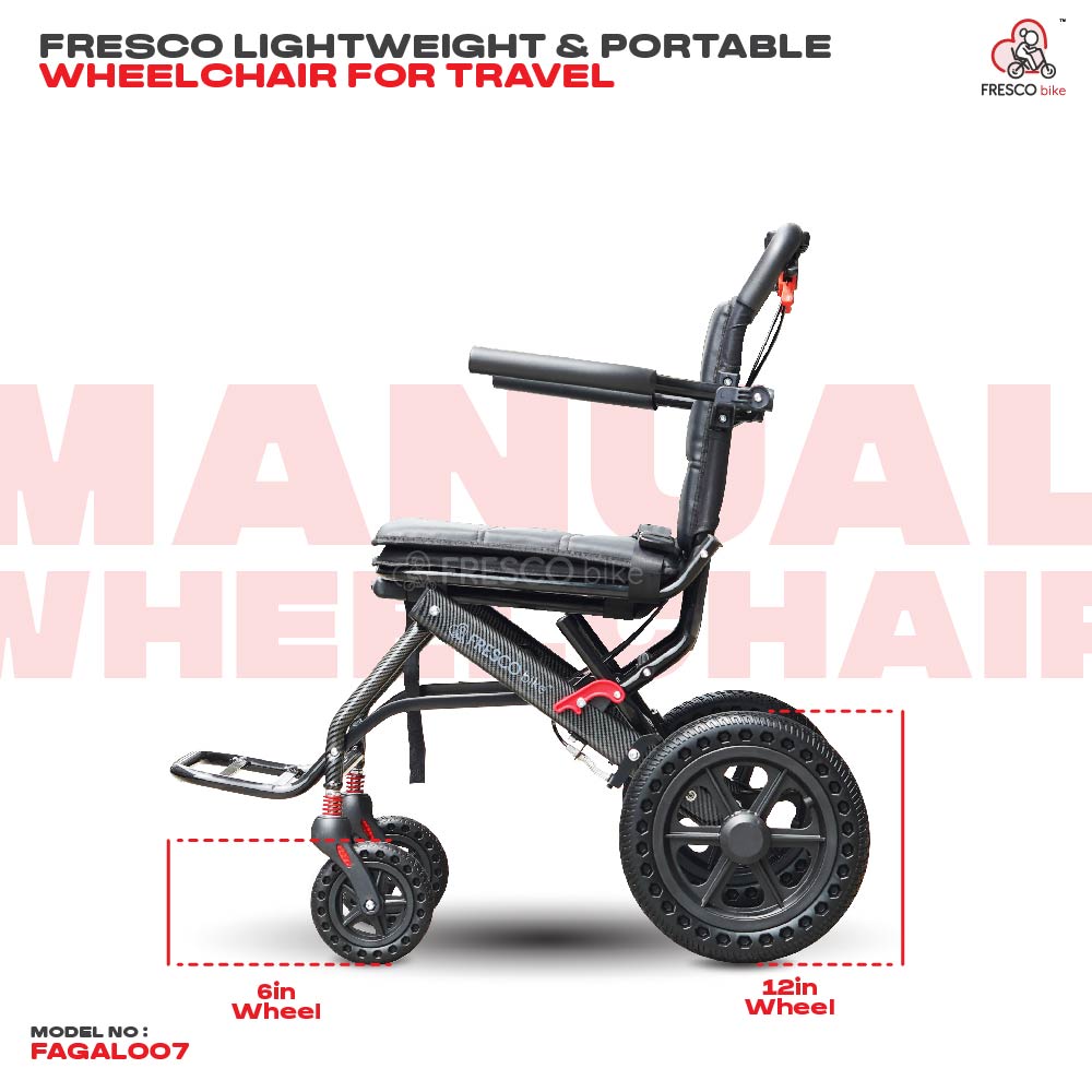 FAGAL007C Lightweight Portable Travel Wheelchair: Foldable, easy to transport, 6" & 12" wheels.