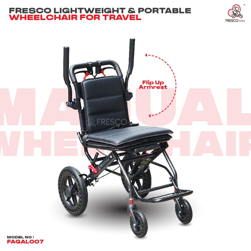 FRESCO FAGAL007C: Lightweight, portable travel wheelchair, easy to fold and transport. Features flip-up armrests.