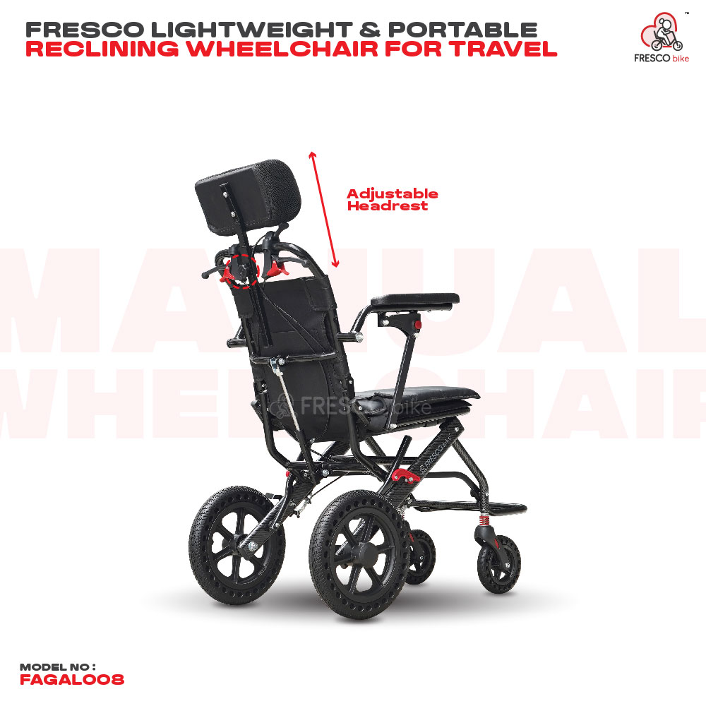 FAGALOO8 Lightweight Wheelchair: Portable, reclining travel wheelchair with adjustable headrest