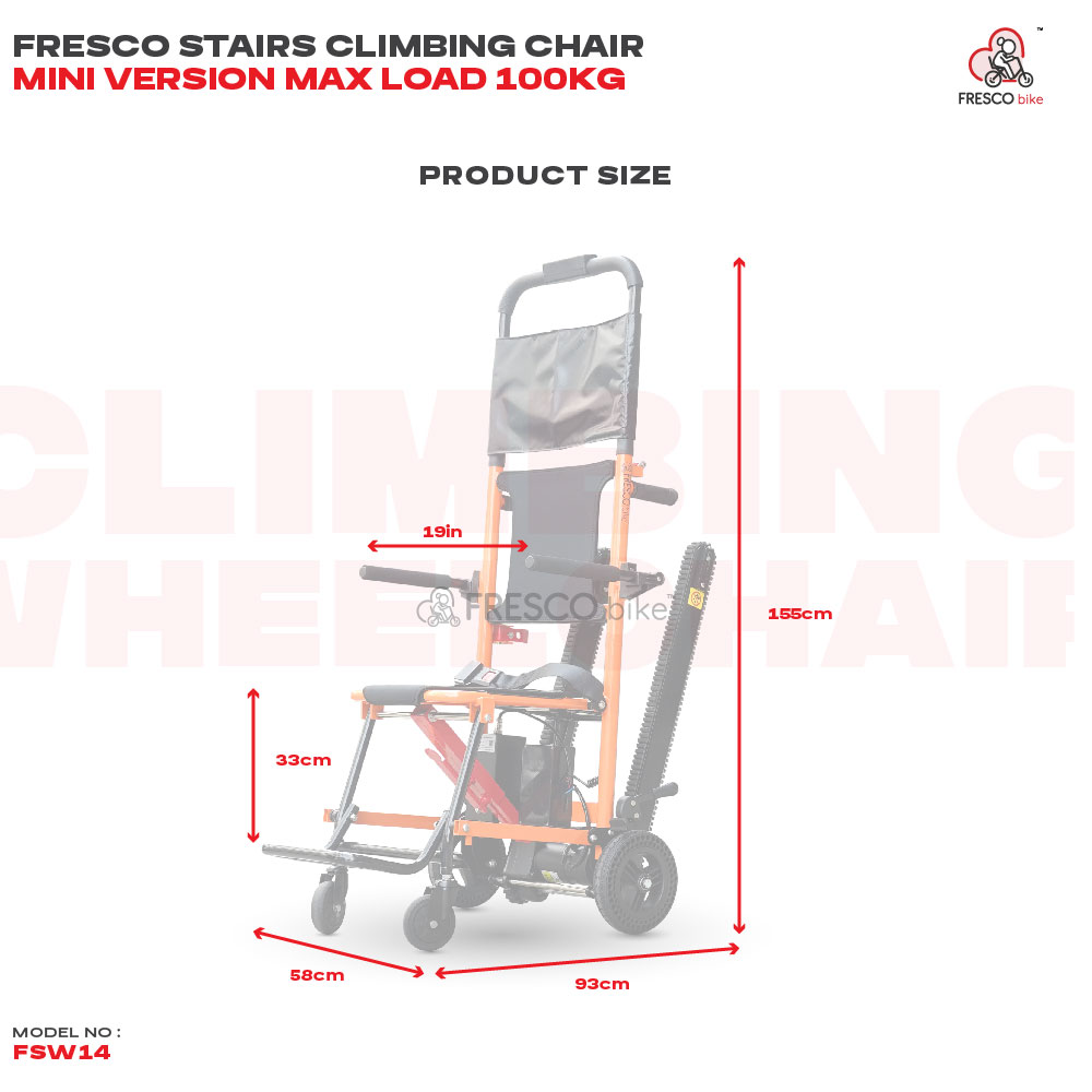 Mini Electric Stair Climbing Wheelchair FSW14: Compact stair climbing wheelchair, ideal for navigating stairs easily. Max load 100kg.