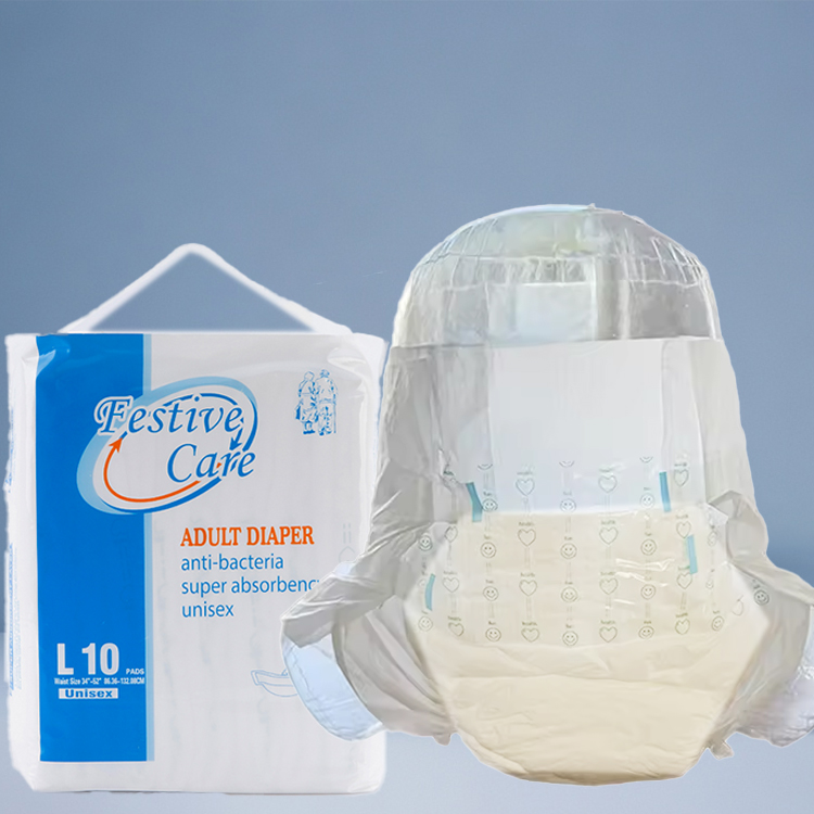 Festive Care adult diaper, size L, unisex, anti-bacteria, super absorbent. 10 pads.