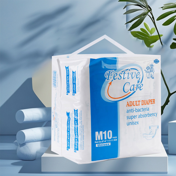 Package of Festive Care M10 adult diapers, unisex, anti-bacteria, super absorbent.