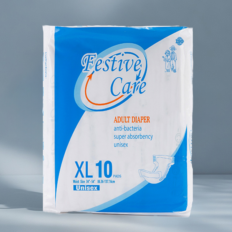 Festive Care XL10 adult diapers, unisex, anti-bacteria, super absorbency. Waist size 34"-54".