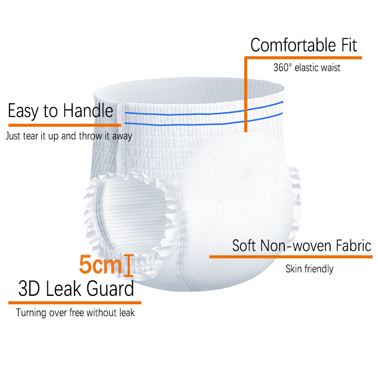 Fresco Bike adult diaper features: 360° elastic waist, 5cm 3D leak guard, soft non-woven fabric. Easy to handle.