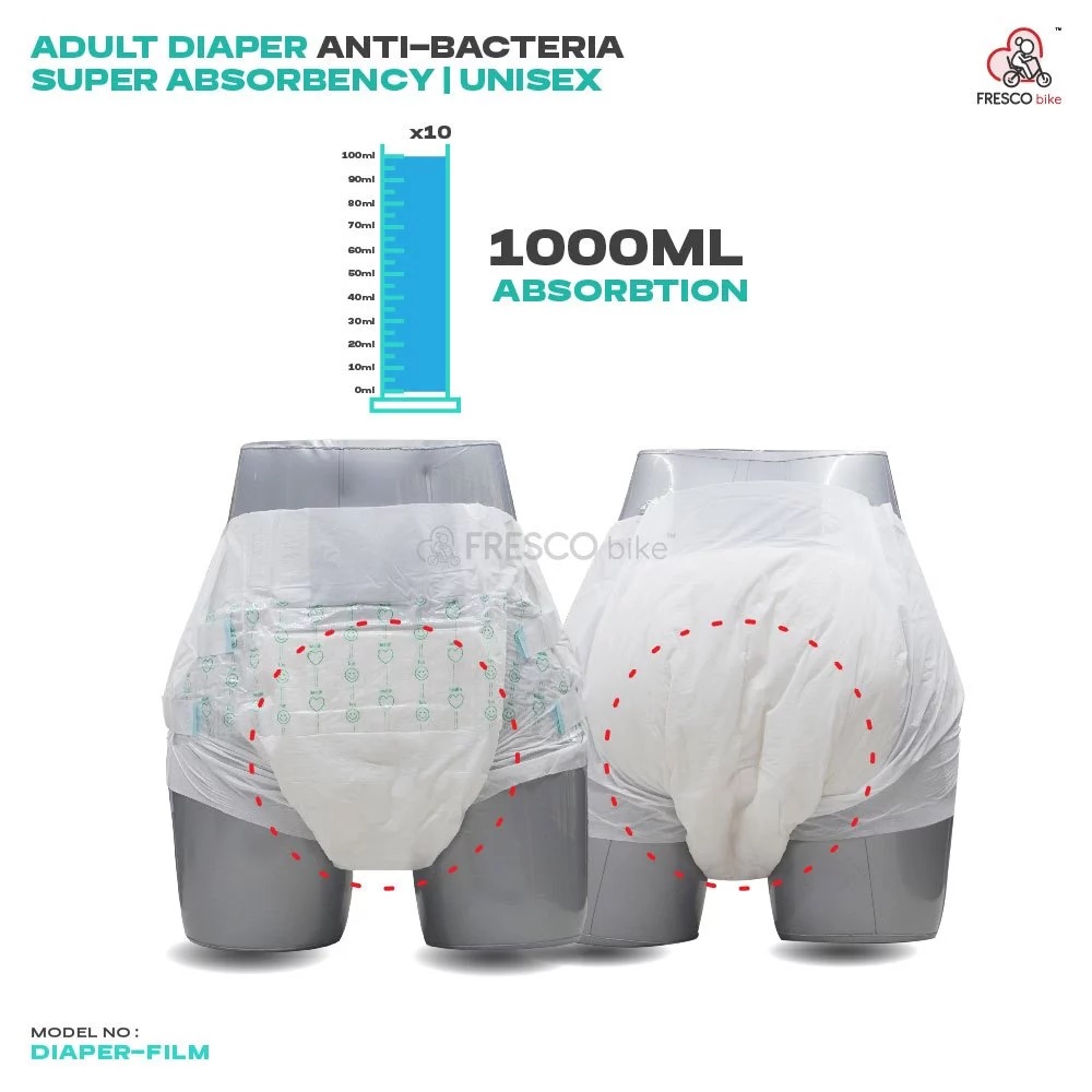 Adult Diaper Anti-Bacteria Super Absorbency Unisex DIAPER-FILM showing 1000ml absorption capacity.