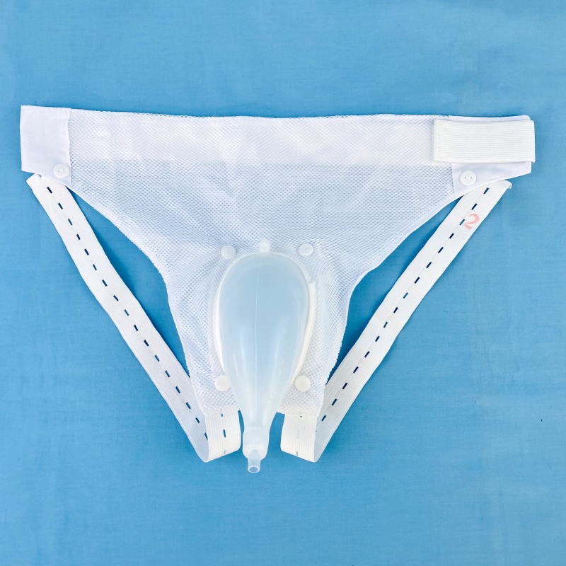 Fresco Bike Urine Collection system showing a wearable urine collector and urine bag.