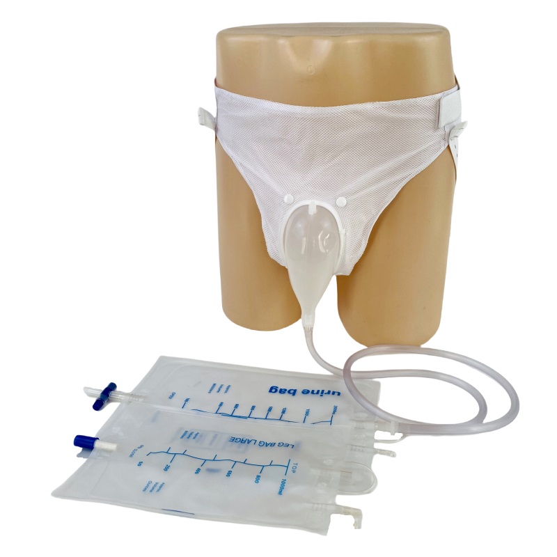 Fresco Bike Urine Collection system: wearable urine collector with urine bag for elderly care.