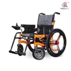 An Electric Wheelchair Heavy Duty FRH001B in orange and black on a white background.