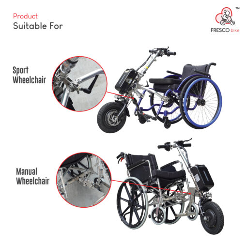 A picture of a wheelchair with different parts, including an Electric Wheelchair To Manual Wheelchair Front Connect Scooter and a manual wheelchair.