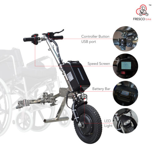 An image of the Electric Wheelchair To Manual Wheelchair Front Connect Scooter with various features.
