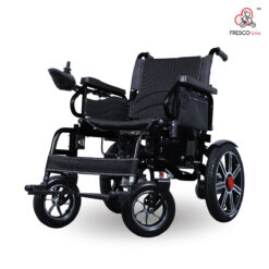 A black Electric Wheelchair Heavy Duty with Lead-Acid Battery on a white background.