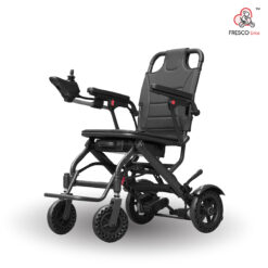 A 15kg Electric Wheelchair Black (Carbon Printed) with wheels and a seat.