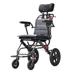 Lightweight Wheelchair FAGAL008: 9kg portable reclining travel wheelchair with headrest and adjustable armrests.