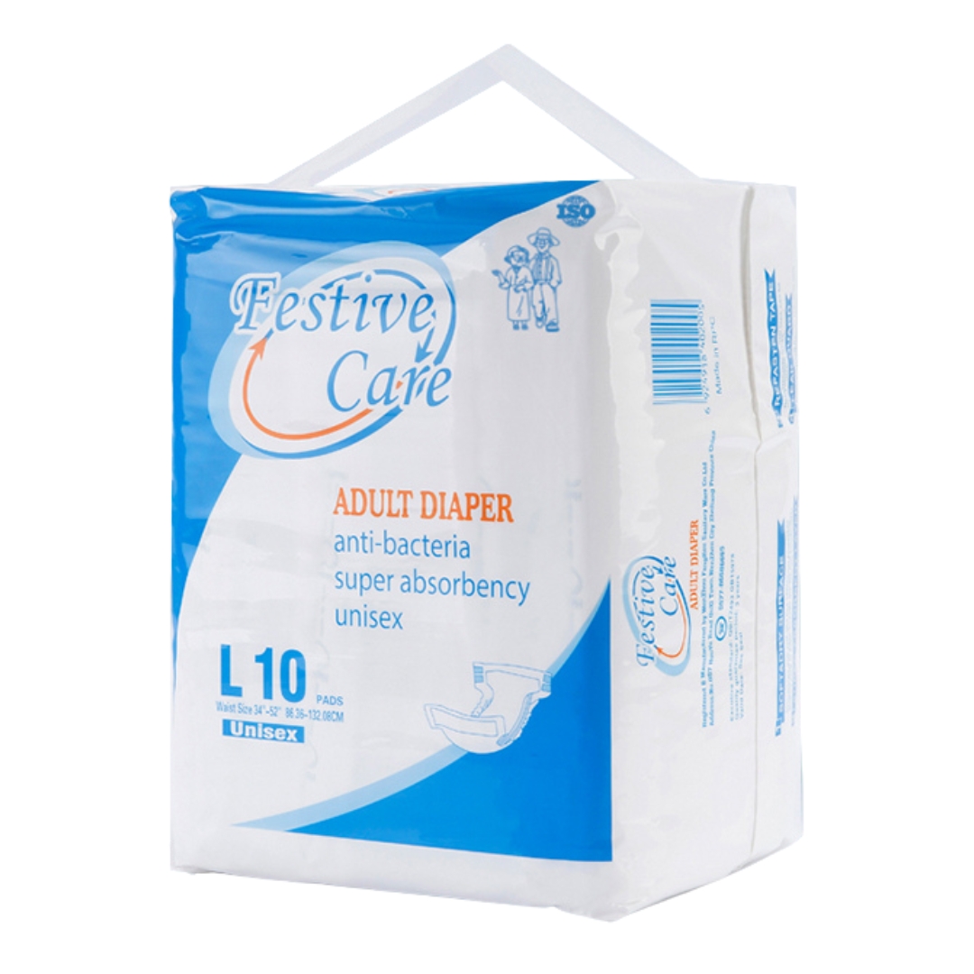 Festive Care Adult Diaper: L10 size, anti-bacteria, super absorbency, unisex diaper film