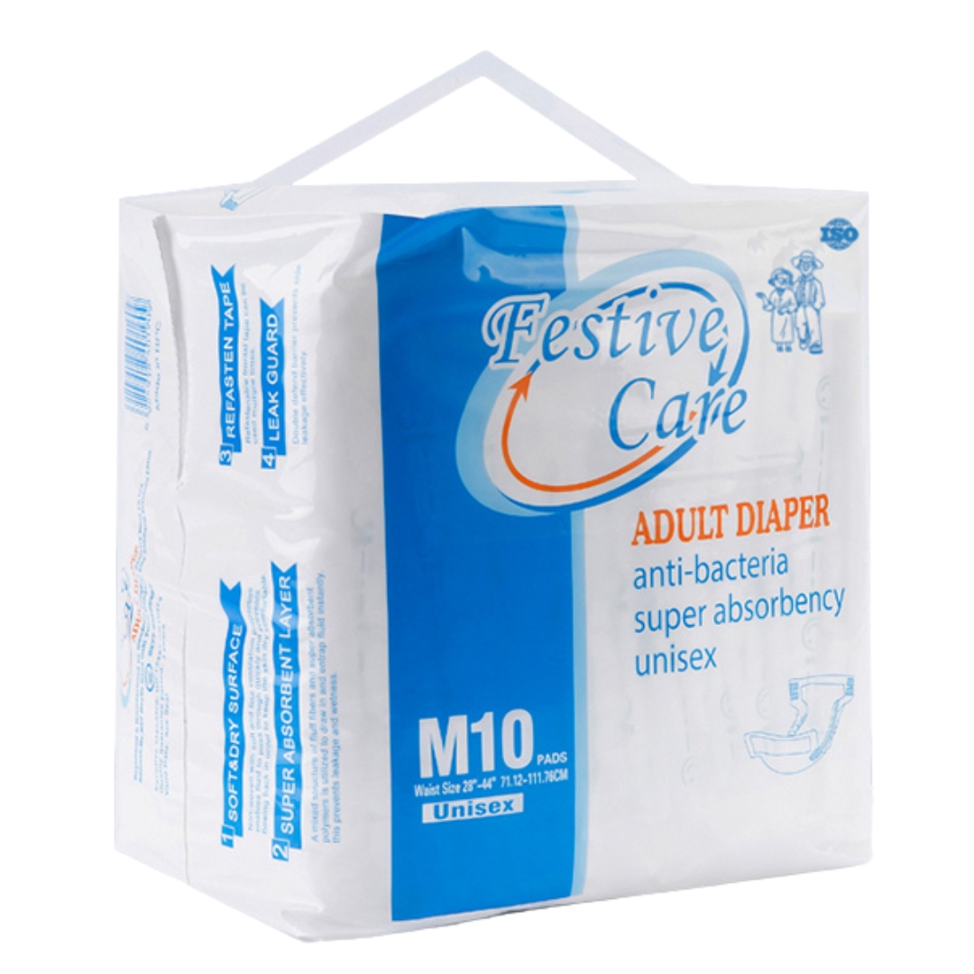 Festive Care Adult Diaper: Anti-bacteria, super absorbency, unisex, M10 pack