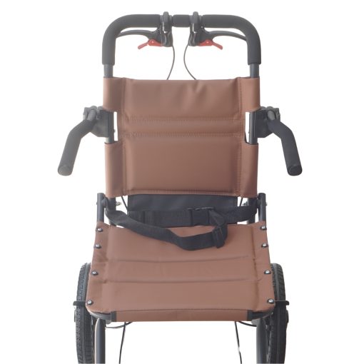 Travel Wheelchair 9kg Quick-Folding Steel Lightweight FAC-A06-12: Brown seat and back, black handles and wheels.