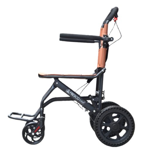 Travel Wheelchair 9kg Quick-Folding Steel Lightweight FAC-A06-12: Compact, lightweight wheelchair with brown seat and black frame.