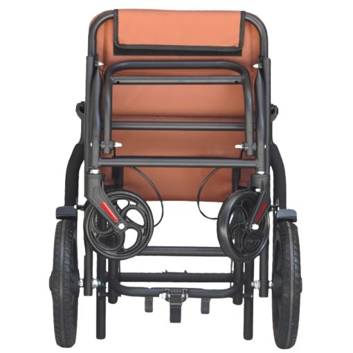 Travel Wheelchair 9kg Quick-Folding Steel Lightweight FAC-A06-12, rear view showing wheels and folding mechanism.
