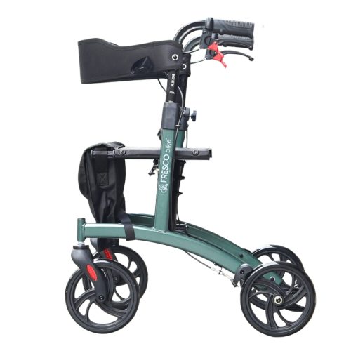 FRESCO bike Rollator Walker FAC919T with seat, backrest, adjustable height, foldable carbon steel frame, and four wheels