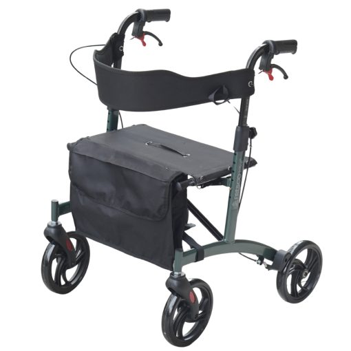 Rollator Walker With Seat Backrest FAC919T: Adjustable, foldable carbon steel frame rollator with seat and storage bag.